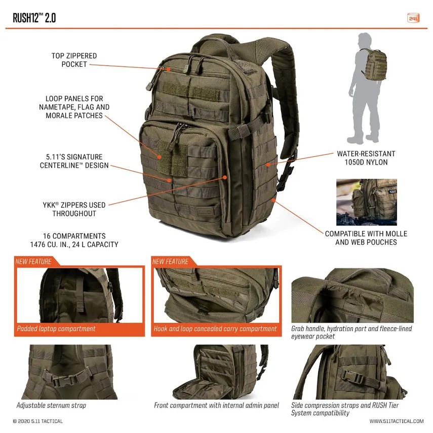 5.11 Rush12 2.0 24L Tactical Backpack - Image 6
